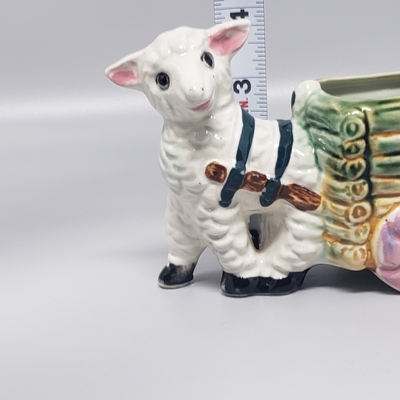 Vintage Lamb With A Cart Figure Planter - Picture 9 of 10
